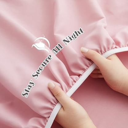 P Pothuiny 5-Piece Split King Sheets Set, Pink Soft Microfiber Fabric