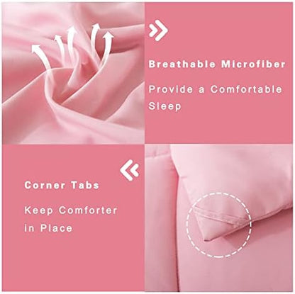 DOWNCOOL Twin Comforter Set -All Season Bedding Comforters Sets with 1 Pillow Case -2 Pieces Bed Set Down Alternative Comforter Set -Pink Twin Bedding Sets(64"x88")
