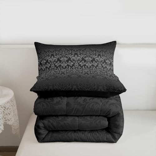 jejeloiu Gothic Damask Comforter Set Vintage Bedding Set Queen Size 3 Pcs