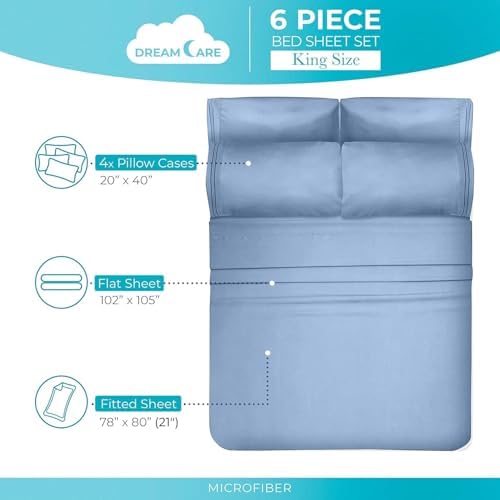 DREAMCARE Queen Sheets - 6 pcs Breathable Cooling Sheets Queen - up to 15"