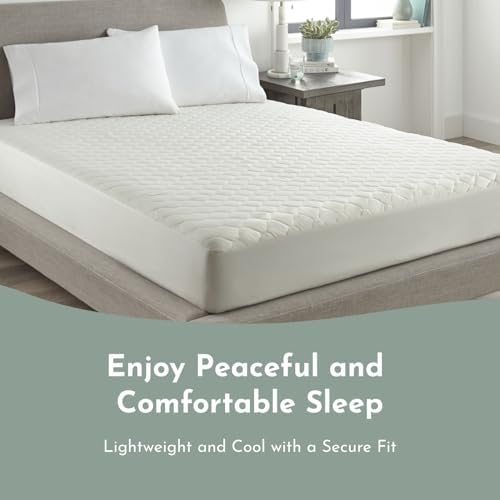 100% Cotton Organic Mattress Protector | Breathable & Noiseless GOTS Organic Mattress Pad with Premium 300GSM Durability | Machine Washable Quilted Bed Protector with Deep Pocket (Ivory, Twin)