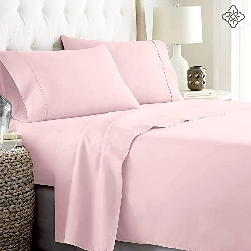 BIOWEAVES 100% Organic Cotton Sheets, 300 Thread Count 4-Piece GOTS Certified Bed Sheet Set Fits Mattress Upto 17" Deep Pocket, Soft & Silky Sateen Weave (Full, Blush Pink)