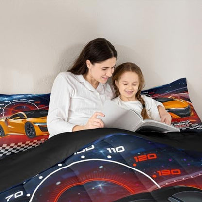 Feelyou Ombre Racing Car Bedding Set King Size Kids Speed Sports Car Bedding Set for Boys Girls Teens Extreme Sports Duvet Quilt Breathable Soft Lightweight Microfiber Room Decor