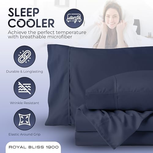 Split King Sheets Set with 2 Twin XL Fitted Sheet - 5 Piece Bedding - Wrinkle Free, Fade Resistant, Double Brushed Microfiber - Deep Pockets/Easy Fit (Navy Blue)