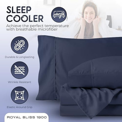 Split King Sheets Set with 2 Twin XL Fitted Sheet - 5 Piece Bedding - Wrinkle Free, Fade Resistant, Double Brushed Microfiber - Deep Pockets/Easy Fit (Navy Blue)