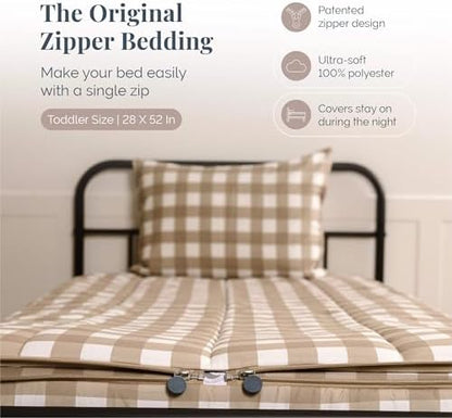 Beddy's Warm Tan Checkered All-in-One Zipper Bedding Set for Kids - Toddler