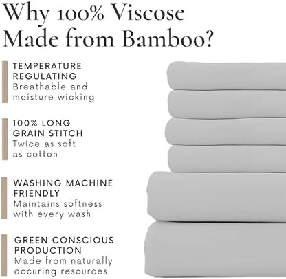 Bamboo Bay 7 Piece Split King Size Sheet Set, 100% Viscose Made from Bamboo, Breathable, Ultra Soft Cooling Bed Sheets for Adjustable Beds, Beddings with Deep Pockets Fit 16" Mattress, Light Grey