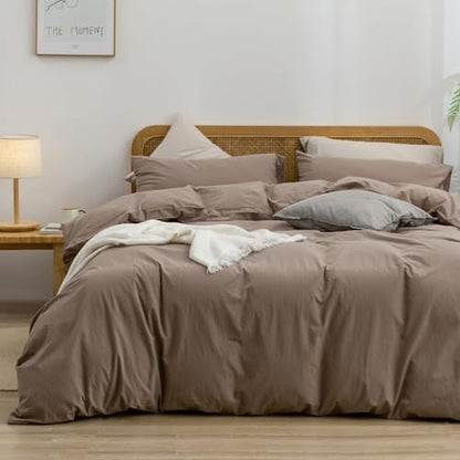 BESTOUCH Cotton Solid Duvet Cover Set Pine Bark Brown Alaska King