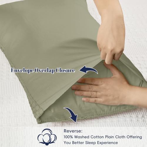 PHF Cotton Waffle Pillow Shams Standard Size 20"x26", Dusty Sage, No Insert