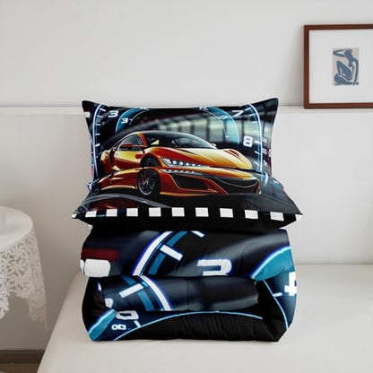 Feelyou Race Car Comforter Set King Size Speed Sports Car Bedding Set Ultra Soft Racing Car Comforter for Kids Boys Girls Extreme Sports Duvet Quilt Bedroom Decor Automobile Quilt