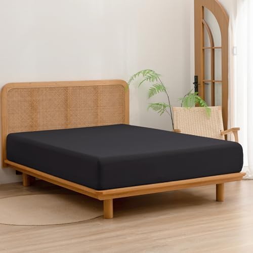 BESTOUCH Twin Washed Cotton Linen Feel Sheet Set 3pc Deep Black