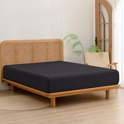 BESTOUCH Full Washed Cotton Linen Feel Sheet Set 4 Pcs Deep Black