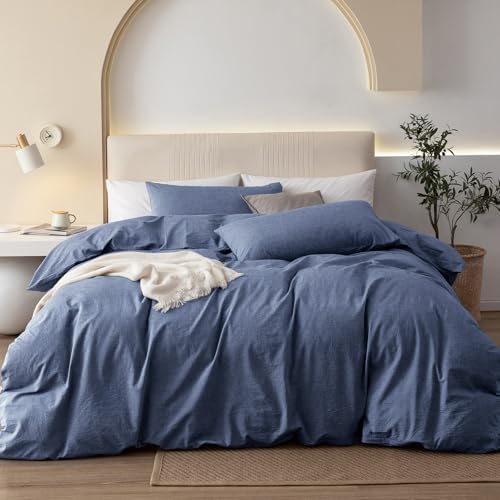 JIYUAN Alaska King Washed Cotton Duvet Cover Set, Relaxed Linen Feel