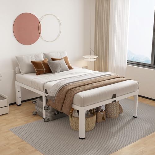 ROIL 18 Inch White Twin XL Bed Frame with Rounded Corner 4 Mattress Baffles