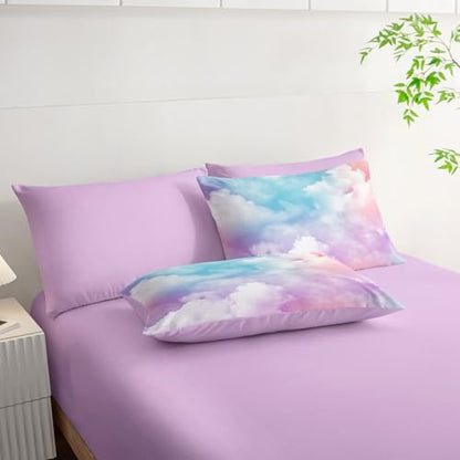 7Pcs Comforter Set Colorful Clouds Printed Bedding Set with 1 Comforter, 1 Flat Sheet, 1 Fitted Sheet and 4 Pillowcases for Boys and Girls Bedroom All Season(Full)
