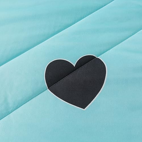 Caressma Blue Comforter Set Queen Size Black Heart 3pcs with Pillowsham