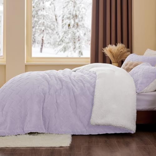 BEDELITE Fluffy Sherpa King Comforter Set,Lavender