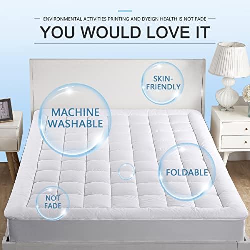 Twin XL Mattress Pad Cover Pillow Top with Stretches to 18” Deep Pocket Fits Up to 8”-21” Cooling White Bed Topper (Down Alternative, Twin XL Size)