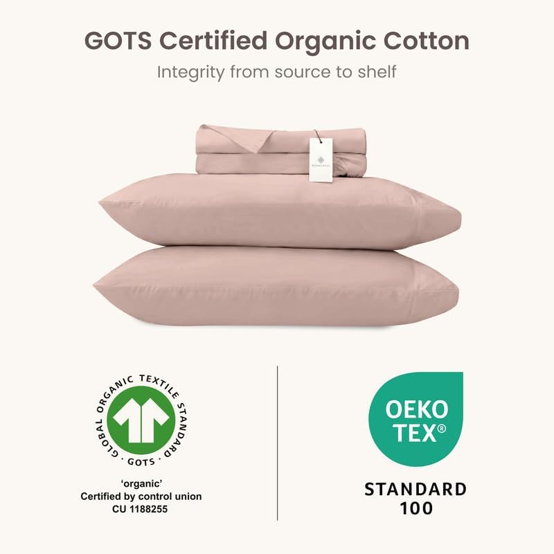 BIOWEAVES 100% Organic Cotton Sheets, 300 Thread Count 4-Piece GOTS Certified Bed Sheet Set Fits Mattress Upto 17" Deep Pocket, Soft & Silky Sateen Weave (Full, Dusty Rose)