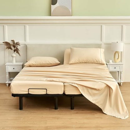 Kingnex Split California King Sheets Set for Adjustable Bed 5 Pieces Include 2 Cal Twin XL Fitted Sheets 1 Flat Sheet 2 King Size Pillowcase Beige