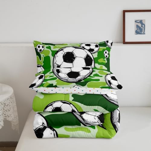 Castle Fairy Football Sports Comforter Set Toddler Size for Kids Soccer American Ball Games Bedding Sets All Season Green Camouflage Quilt Set Bedroom Decor Hexagon Geometric Down Comforter,2Pcs