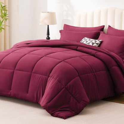 Love's cabin Plaid California King Comforter Set, Burgundy