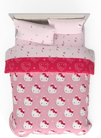 Sanrio Hello Kitty Holiday & Christmas Bedding Soft Comforter and Sheet Set with Sham, 7 Piece Full Size (Officially Licensed Product) By Franco