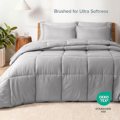 Bare Home Bed-in-A-Bag 8 Piece Comforter & Sheet Set - Split King - Goose Down Alternative - Ultra-Soft 1800 Premium Bed Set (Split King, Light Grey/Light Grey)