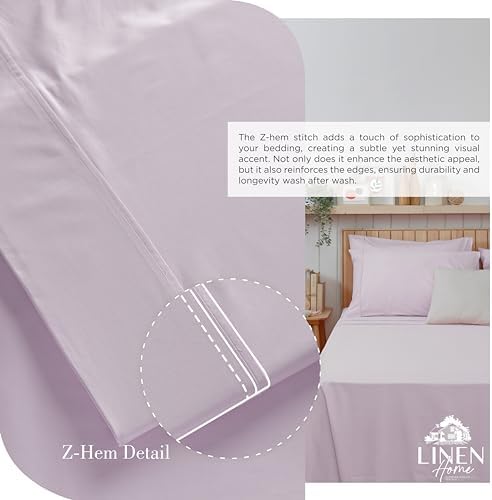 Linen Home 2-Pack Queen Sheet Set, 100% Cotton Percale Bedding, 8-Piece Value Bundle, Deep Pocket Cooling Bed Sheets for Hot Sleepers, Breathable & Crisp Hotel Quality, Long-Staple Cotton, Iris Lilac