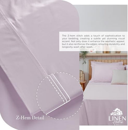Linen Home 100% Cotton Percale Sheets Twin Size Pack of 2, Iris Lilac, Deep Pocket, 6 Pieces Set- 2 Flat, 2 Fitted and 2 Pillowcases, Crisp Cool and Long Staple Strong Bed Linen