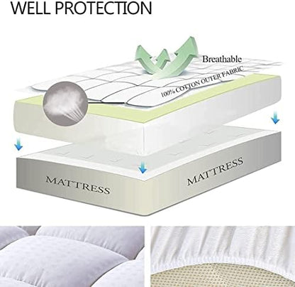 EASELAND Twin Size Mattress Pad Cotton Pillow Top Mattress Topper White