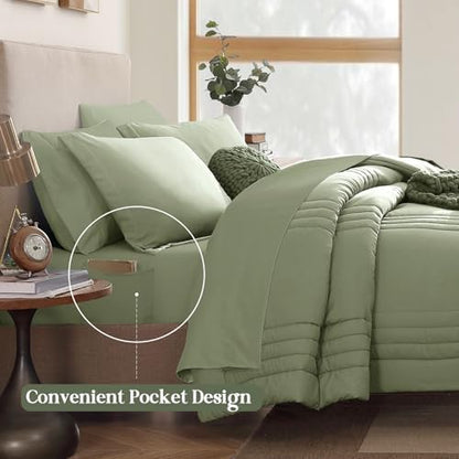 Full Size Comforter Sets-7 Pieces Sage Soft Bed in a Bag Full Bedding Sets
