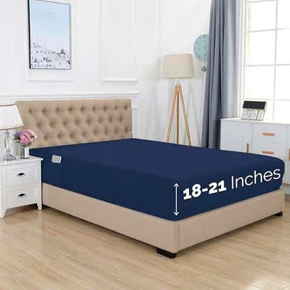 Elegant Comfort 1500 Premium Hotel Quality 18-21 Inches Deep - Extra Deep Pocket Single Fitted Sheet for High Mattress, Luxury and Softest, Smart Pocket - Wrinkle Free, California King, Navy