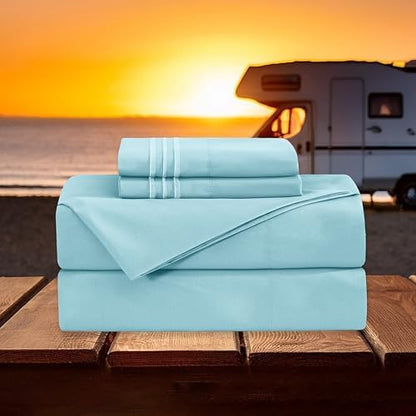 Elegant Comfort Luxury 4-Piece Bed Sheet Set - Luxury Bedding 1500 Premium Hotel Quality Microfiber, Wrinkle Resistant Cool and Breathable, Easy Elastic Fitted, RV Short Queen, Baby Blue
