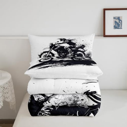 Feelyou Cool Motocross Comforter Set Toddler Size Dirt Bike Bedding Set Ultra Soft Motorcycle Racer Comforter for Kids Boys Girls Extreme Sports Duvet Quilt Bedroom Decor Motorbike Quilt