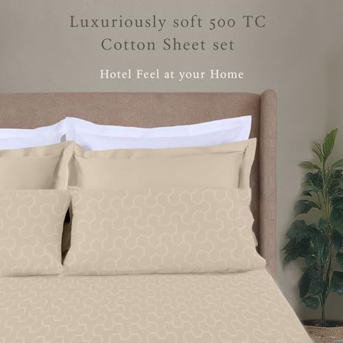 Threadmill 500 Thread Count Cotton Full Sheet Set, Sateen, Jacquard, Beige