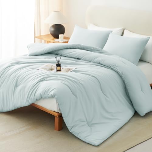 CozyLux Queen Comforter Set, 3 Pieces Down Alternative Bedding, Ice Blue