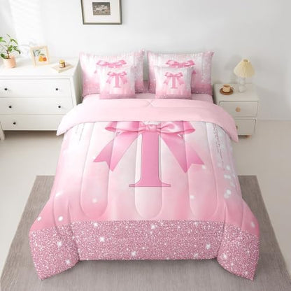 Feelyou Boys Girls Pink Bowknot 7 Pieces Bedding Set Full Size