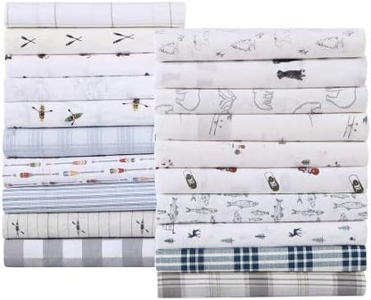 Eddie Bauer - Twin XL Sheets, Cotton Percale Bedding Set, Crisp & Cool Home Decor, Dorm Room Essentials (Navy Plaid, Twin XL)