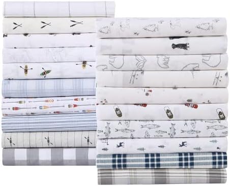 Eddie Bauer - King Sheets, Cotton Percale Bedding Set, Crisp & Cool Home Decor (Downstream, King)