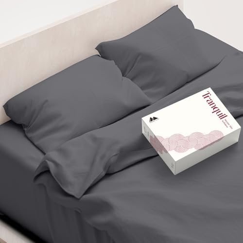Mayfair Linen Egyptian Cotton Sheets King Size - Luxury 800 Series High Thread Count King Sheets (4 PC, Dark Grey), Soft Cooling 16" Deep Pocket Hotel Quality Bed Sheet Set - Tranquil Collection