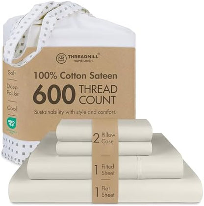 Threadmill 600 Thread Count Cotton Cal King Sheet Set, Sateen, Taupe