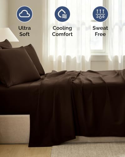 King 6 Piece Bed Sheet Set - Breathable & Cooling Sheets - Chocolate Brown