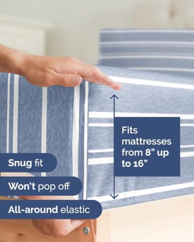 Flex Top Split Head King 6 Piece Sheet Set - Soft & Cooling - Blue Stripes
