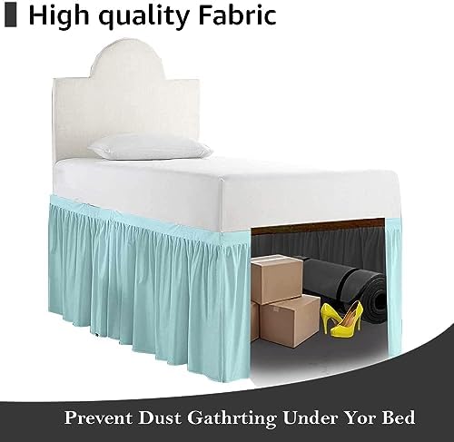 Twin XL 40" Inch Drop Long Dorm Bed Skirt, Ruffled Pattern College Dorm Room Bed Skirts, Split Corner, Easy Care, No Wrinkle Microfiber Bed Skirt