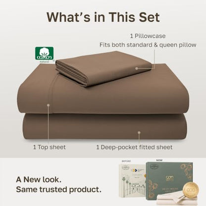 California Design Den 600 Thread Count Cotton Twin Sheet Set, 3 Pcs, Mocha