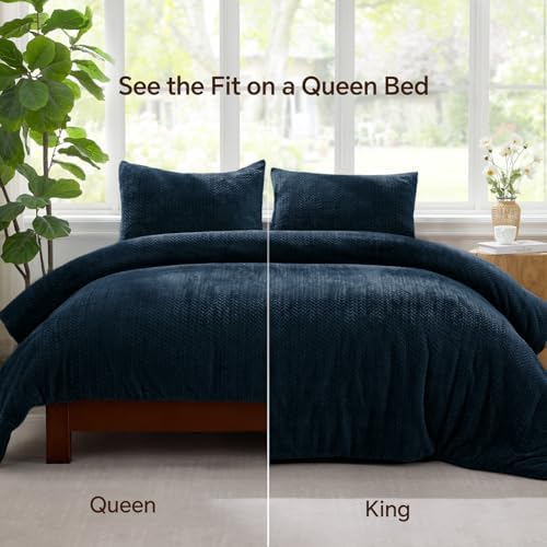 ChiXpace Fleece Twin Size Comforter Set Navy, Fluffy Bed Set 2 Pieces