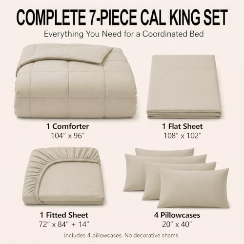 CozyLux California King Comforter Set Oatmeal - 7 Pieces Bed in a Bag
