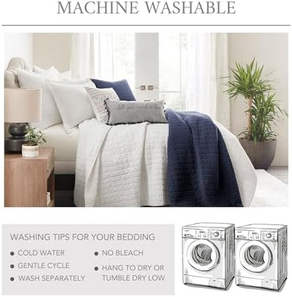 Levtex Home Mills Waffle Twin Bedspread Set (84x104in) with 1 Pillow Sham (26x20in) - Cream - Cotton Waffle Twin Size Bedspread Set - Lightweight, Soft, Pre-Washed
