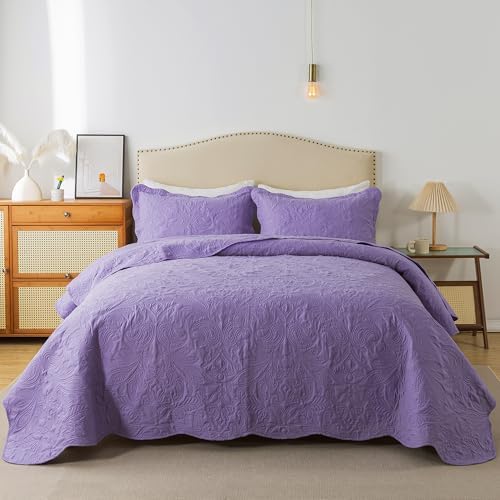 HoneiLife Quilt Sets King Size - 3 Piece Microfiber Quilt Set Lightweight Bedspreads Reversible Coverlets Rustic Bed Cover King Quilt Bedding Set All Season Quilts-Purple
